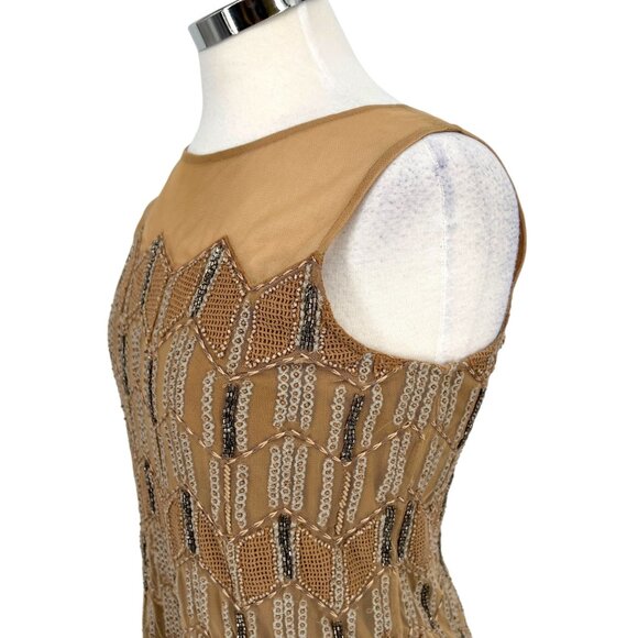 Sundance Beaded Moondusk Top Sleeveless Mesh Beige Tan Size Medium Petite - Picture 6 of 12